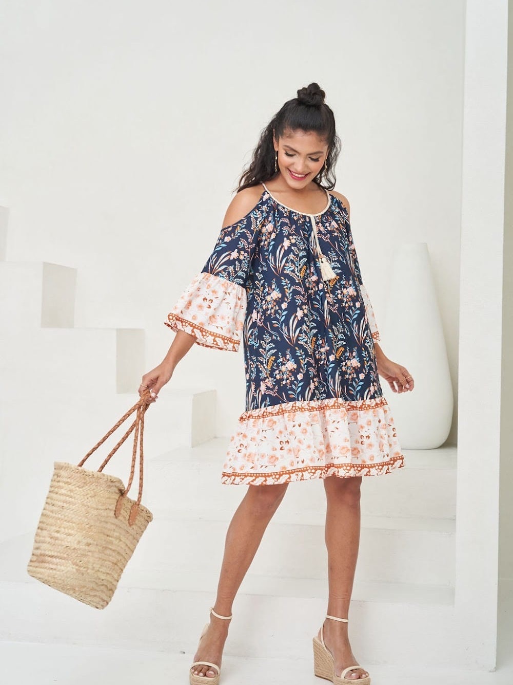 Cleo  Floral Cold Shoulder Boho Dress – NWT – Size M